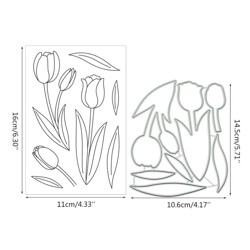 Lottoyday Tulip Silicone Clear Stamp and Die Sets for Card Making, DIY Embossing Photo Album Decorative Craft - Image 2